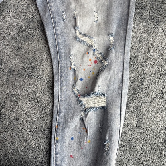 Judy Blue Jeans Women 13W Boyfriend High Waist Distressed Paint Splatter Crop - Picture 7 of 10